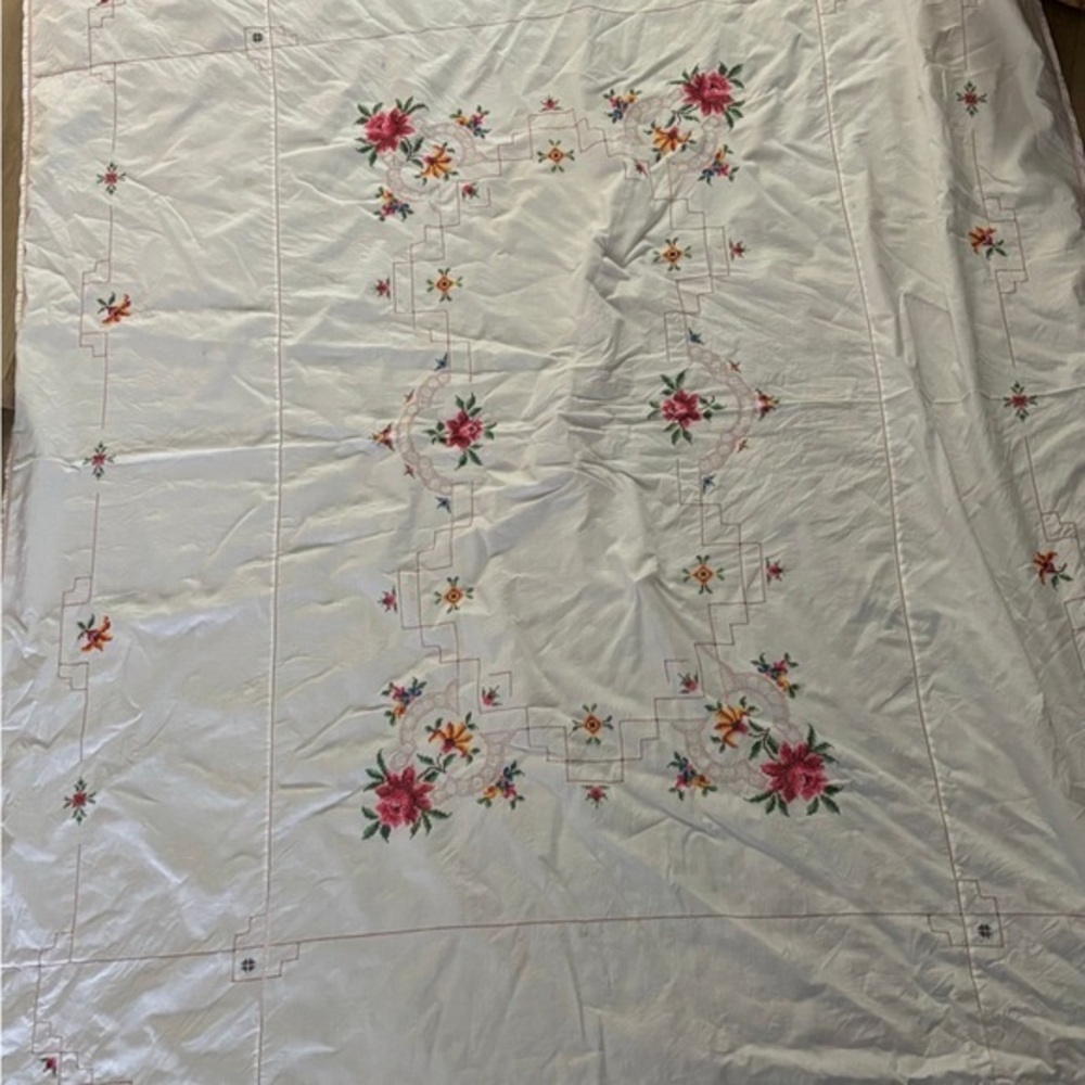Vintage embroidered floral tablecloth